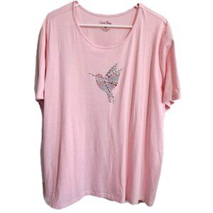Coral Bay Women's 2X Pink Short Sleeve Top Studded Hummingbird